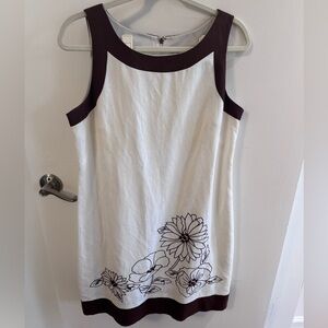 Willow Glenn Size 12 White and Brown Floral Linen Women's Dress